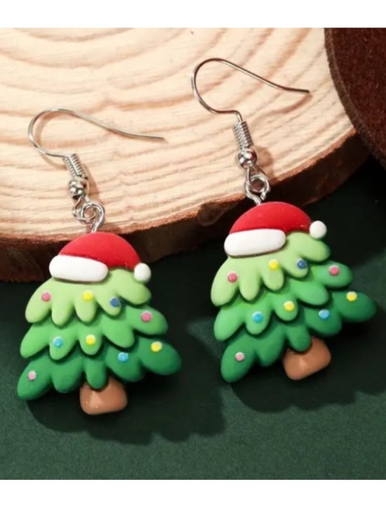 Jewelry - Christmas Tree with Santa Hat Holiday Earrings